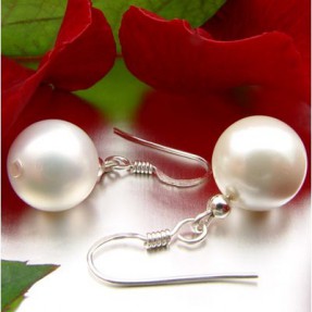 Perlenohrringe Ohrringe Ohrhänger, Muschelkernperlen, 925 Silber, weiß Perlenohrringe Ohrringe Ohrhänger, Muschelkernperlen, 925 Silber, weiß