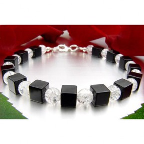 Designer-Armband Onyx & Bergkristall & 925 Silber 