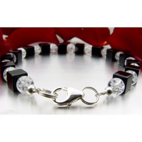 Designer-Armband Onyx & Bergkristall & 925 Silber 