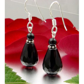 Ohrringe Ohrh�nger, echter Onyx facettiert, 925 Silber, schwarz