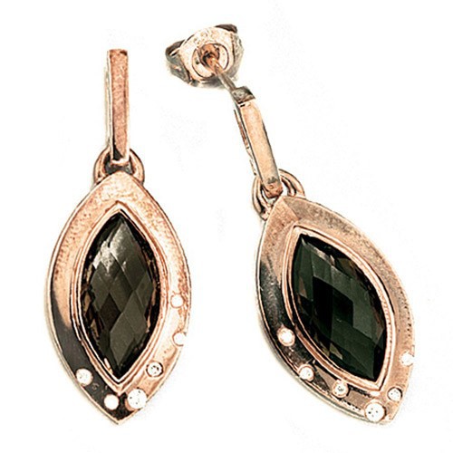 Ohrringe Ohrhänger mit Rauchquarz, Diamanten & 585 Gold Rotgold