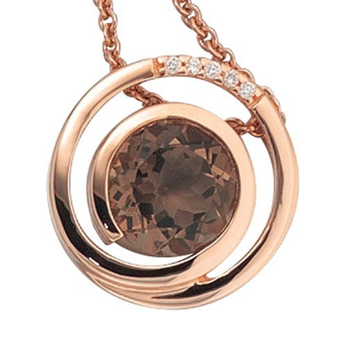 Rotgold Anhänger aus Rauchquarz, Brillanten, 585 Gold Rotgold
