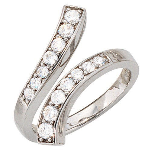 Ring Damenring mit 14 Zirkonia, 925 Silber rhodiniert