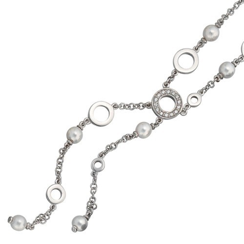 Collier, Zirkonia, Perle & 925 Silber, Sterlingsilber