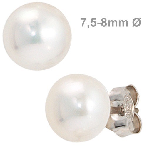 Stecker Ohrstecker, Süßwasser-Perle weiß, 925 Silber