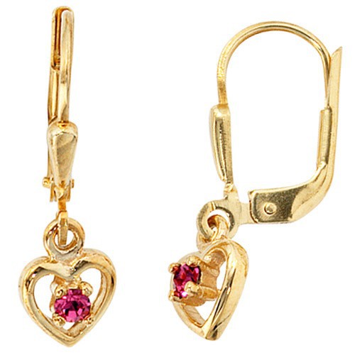 Ohrringe Ohrhänger Herz Herzen mit Glassteinen, 333 Gold Gelbgold
