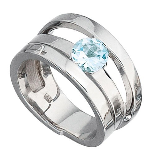 Schmuck-Krone - Goldschmuck Ring mit Aquamarin hellblau, 585 Wei�gold, Goldring, Damenring