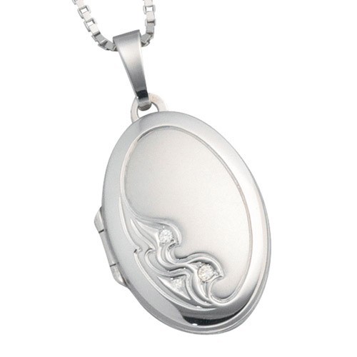 Schmuck-Krone - Goldschmuck Medaillon Anh�nger zum �ffnen, 3 Diamanten Brillanten, 585 Wei�gold