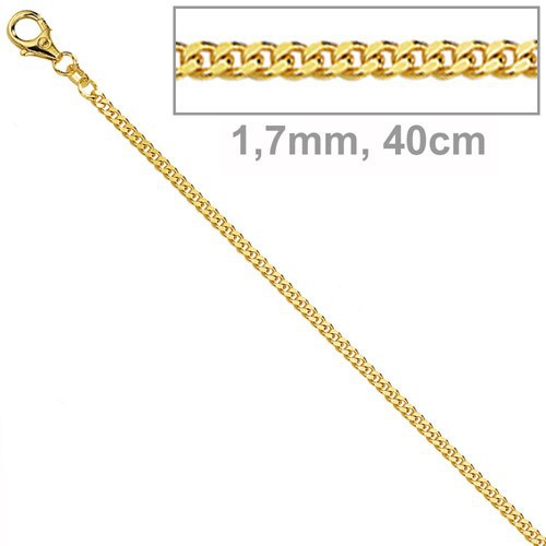 1,7mm Panzerkette Panzer Kette Collier, 585 Gold Gelbgold, 40 cm