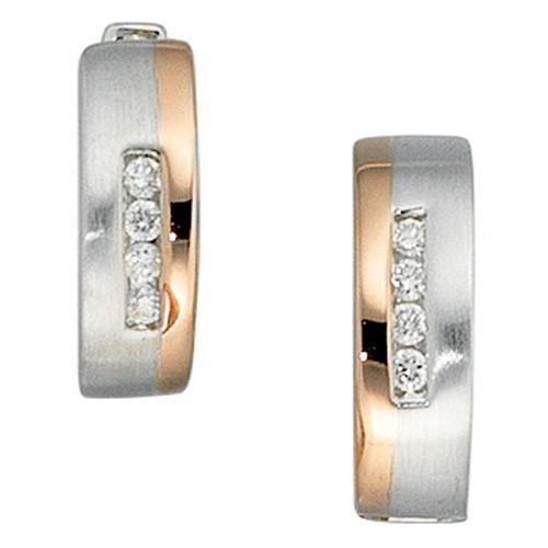 Schmuck-Krone - Goldschmuck Creolen Ohrringe mit 8 Diamanten Brillanten, 585 Wei�gold & Rotgold