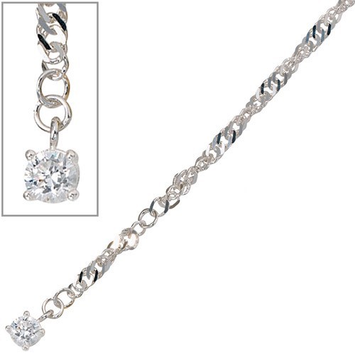 Fußkettchen Fußkette mit Zirkonia, 925 Silber, 25cm, Fußschmuck, Damen
