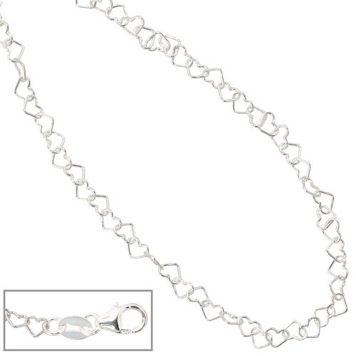 Kette Collier, Herzen Herzchen, 925 Silber, Silberkette, 36 cm, Damen