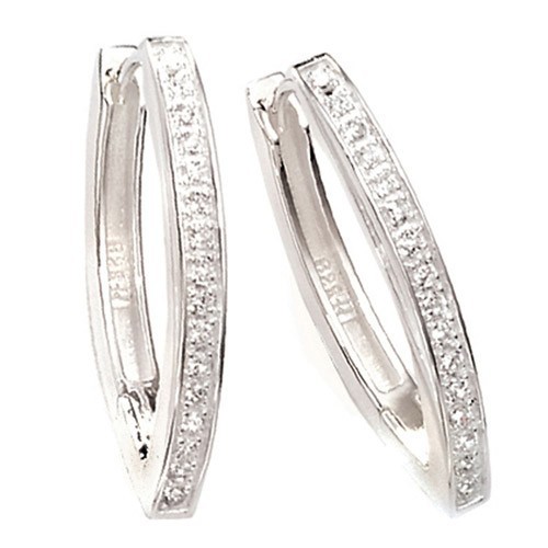 Schmuck-Krone - Silberschmuck Creolen Creole, Zirkonia wei�, 925 Silber, oval, Klappmechanik, Damen