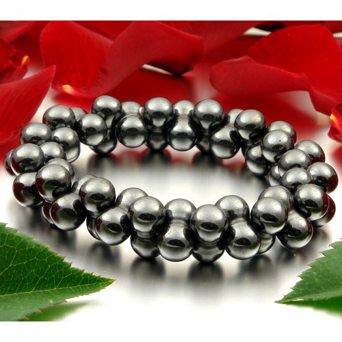 Armschmuck, Armband aus echtem Hämatit, DNA-Form, dehnbar, dunkelgrau