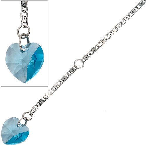 Fußkettchen Fußkette Herz Swarovski-Element blau, 925 Silber, 24-26cm