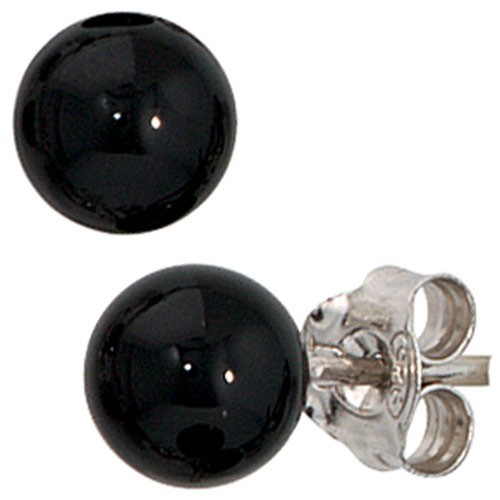 Ohrstecker Stecker mit Onyx schwarz, 6mm, 925 Silber rhodiniert