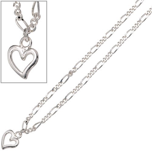 Fußkettchen Fußkette Fußschmuck Herz aus 925 Silber, 25cm, für Damen