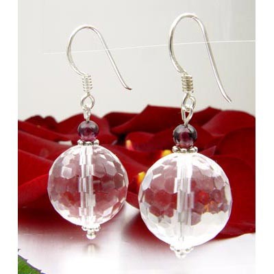Ohrringe Ohrhänger aus Bergkristall & Granat, 925 Silber, Damen