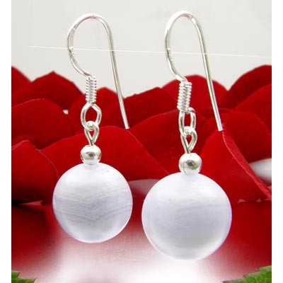 Ohrringe Ohrhänger aus echtem Chalcedon & 925er Silber, Ø12mm