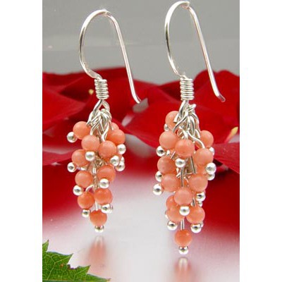 Ohrringe Ohrhänger in Traubenform aus Koralle & 925 Silber, orange