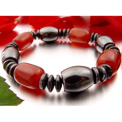 Armband Armschmuck aus Karneol & Hämatit, rot-orange dunkelgrau