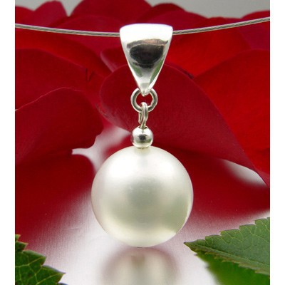 Anhänger, Muschelkernperle & 925er Silber, creme weiß, Ø 14mm