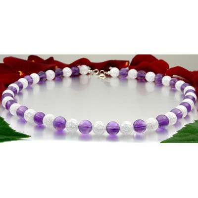 Damen Halskette Collier aus Amethyst & Bergkristall weiss-lila