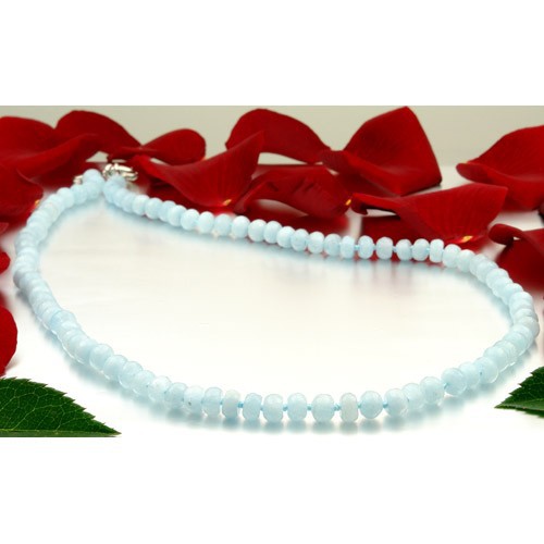 Kette Collier aus echtem Aquamarin, facettiert, hellblau, 53cm