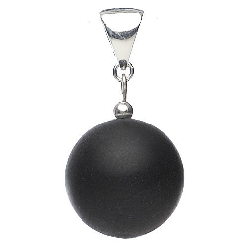 Anhänger aus mattem Onyx & 925 Silber, schwarz, Kugel Kettenanhänger