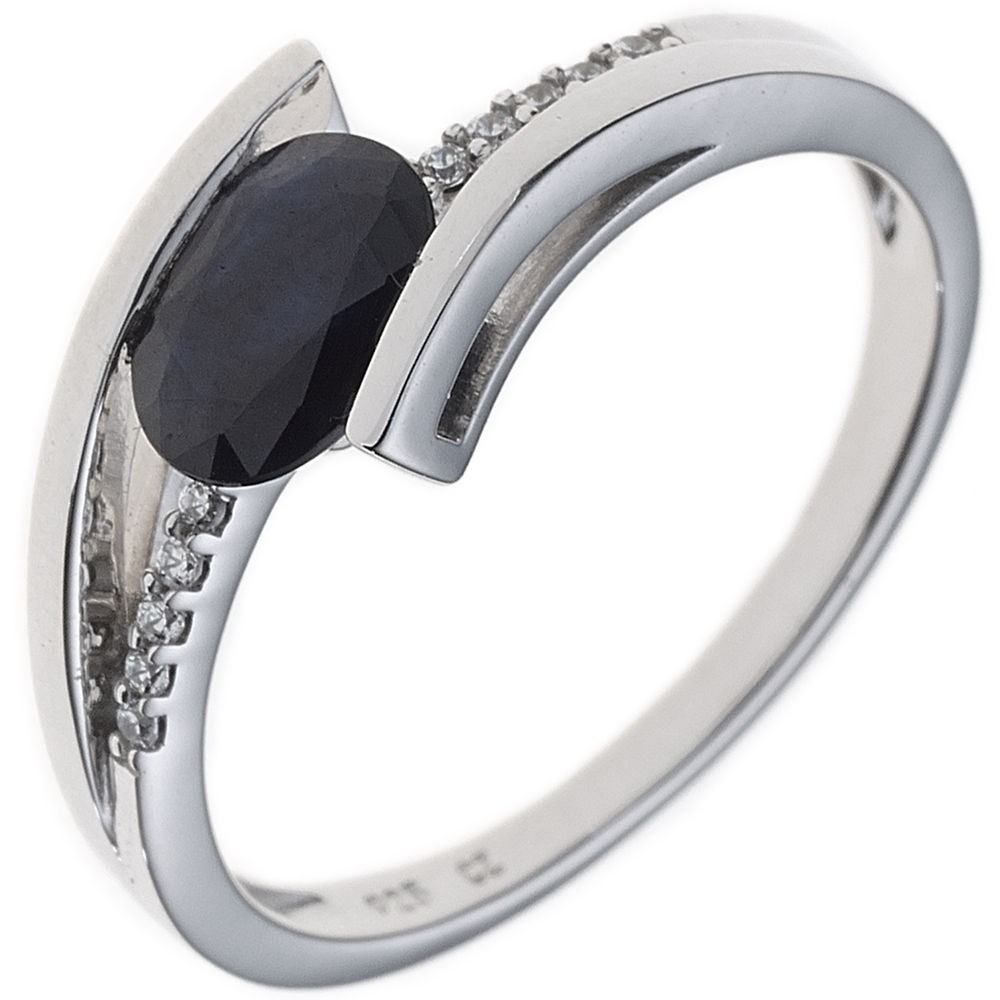Ring Damenring mit Saphir Safir blau & 10 Diamanten Brillanten 585 Gold Weißgold Kategorien